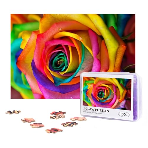 300-teiliges Puzzle für Erwachsene, herausforderndes Puzzle für Spielabende, Geschenke, personalisiertes Bilderpuzzle, bunte Rose, benutzerdefiniertes Holzpuzzle für Familie, fertige Größe 38,1 x 25,9 von NONHAI