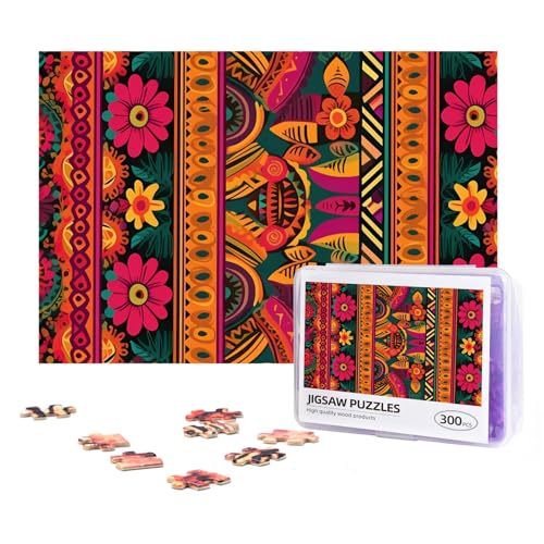 300-teiliges Puzzle für Erwachsene, herausforderndes Puzzle für Spielabende, Geschenke, personalisiertes Bilderpuzzle, mexikanische Volkskunst, Boho-Holzpuzzle für Familie, fertige Größe 38,1 x 25,9 von NONHAI