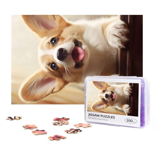 300-teiliges Puzzle für Erwachsene, herausforderndes Puzzle für Spielabende, Geschenke, personalisiertes Bilderpuzzle, niedliches Corgi-Holzpuzzle für Familie, fertige Größe 38,1 x 25,9 cm von NONHAI