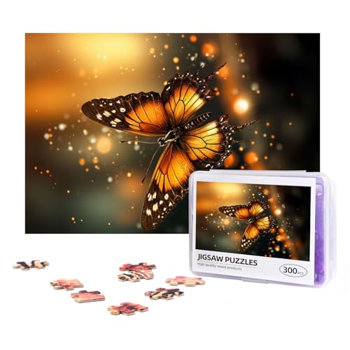 300-teiliges Puzzle für Erwachsene, herausforderndes Puzzle für Spielabende, Geschenke, personalisiertes Bilderpuzzle, orangefarbener Schmetterling, benutzerdefiniertes Holzpuzzle für Familie, fertige von NONHAI