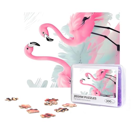 300-teiliges Puzzle für Erwachsene, herausforderndes Puzzle für Spielabende, Geschenke, personalisiertes Bilderpuzzle, rosa Flamingo, benutzerdefiniertes Holzpuzzle für Familie, fertige Größe 38,1 x von NONHAI