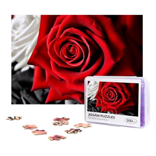 300-teiliges Puzzle für Erwachsene, herausforderndes Puzzle für Spielabende, Geschenke, personalisiertes Bilderpuzzle, schwarze, weiße und rote Rosen, individuelles Holzpuzzle für Familie, fertige von NONHAI