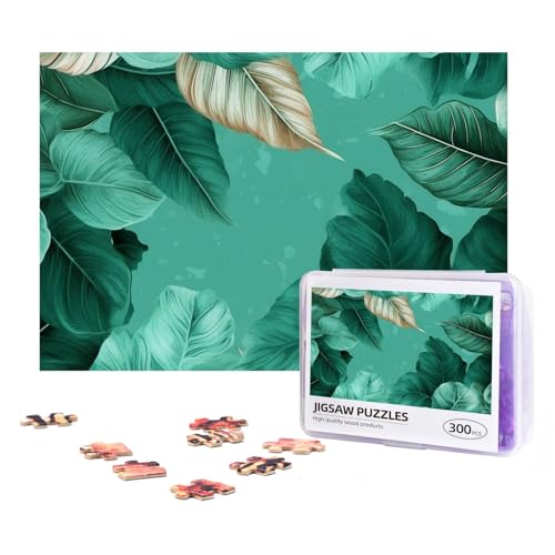 300-teiliges Puzzle für Erwachsene, herausforderndes Puzzle für Spielabende, Geschenke, personalisiertes Bilderpuzzle, türkisgrüne Blätter, benutzerdefiniertes Holzpuzzle für Familie, fertige Größe von NONHAI