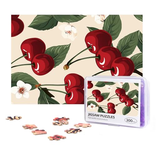 300-teiliges Puzzle für Erwachsene, herausforderndes Puzzle für Spielabende, Geschenke, personalisiertes Bildpuzzle, rotes Kirschmuster, benutzerdefiniertes Holzpuzzle für Familie, fertige Größe 38,1 von NONHAI