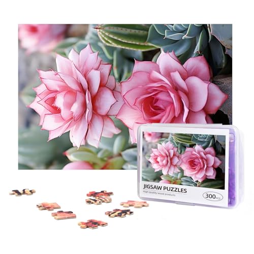 300-teiliges Puzzle für Erwachsene, herausforderndes Puzzle für Spieleabende, Geschenke, personalisiertes Bild, Puzzle, Flamingo, Sukkulenten, individuelles Holzpuzzle für Familie, fertige Größe 38,1 von NONHAI