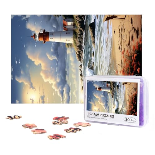 300-teiliges Puzzle für Erwachsene, herausforderndes Puzzle für Spieleabende, Geschenke, personalisiertes Bild, Puzzle, Meer, Leuchtturm, Sandstrand, individuelles Holzpuzzle für Familie, fertige von NONHAI