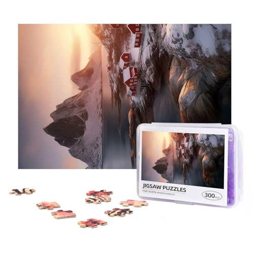 300-teiliges Puzzle für Erwachsene, herausforderndes Puzzle für Spieleabende, Geschenke, personalisiertes Bild, Puzzle, Sonnenaufgang über Hamnoy, benutzerdefiniertes Holzpuzzle für Familie, fertige von NONHAI