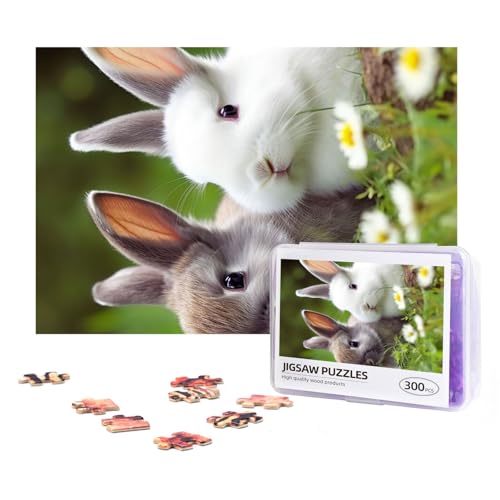 300-teiliges Puzzle für Erwachsene, herausforderndes Puzzle für Spieleabende, Geschenke, personalisiertes Bild, Puzzle, zwei kleine niedliche Kaninchen, individuelles Holzpuzzle für Familie, fertige von NONHAI