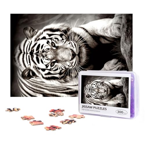 300-teiliges Puzzle für Erwachsene, herausforderndes Puzzle für Spieleabende, Geschenke, personalisiertes Bilderpuzzle, Schwarz-Weiß-Tiger, individuelles Holzpuzzle für Familie, fertige Größe 38,1 x von NONHAI