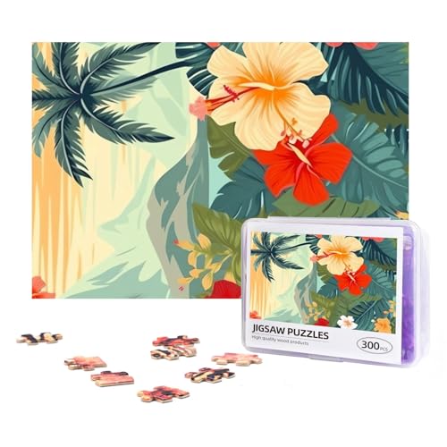 300-teiliges Puzzle für Erwachsene, herausforderndes Puzzle für Spieleabende, Geschenke, personalisiertes Bilderpuzzle, Sommer, hawaiianisches Holzpuzzle für Familie, fertige Größe 38,1 x 25,9 cm von NONHAI