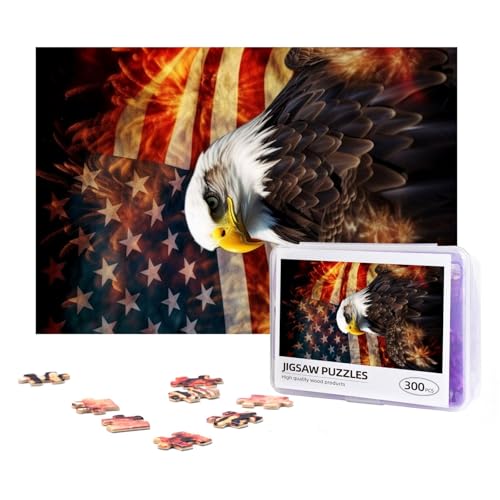 300-teiliges Puzzle für Erwachsene, herausforderndes Puzzle für Spieleabende, Geschenke, personalisiertes Bilderpuzzle, amerikanische Flagge, Feueradler, benutzerdefiniertes Holzpuzzle für Familie, von NONHAI