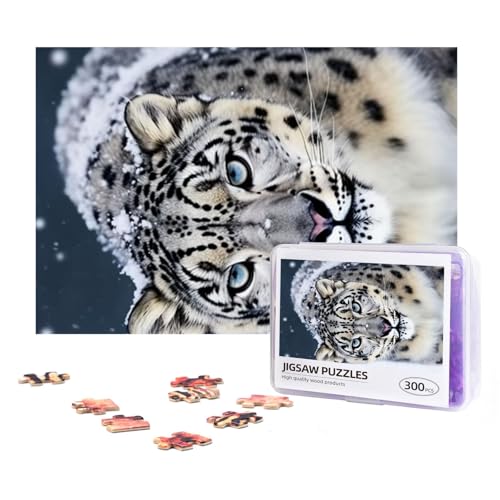 300-teiliges Puzzle für Erwachsene, herausforderndes Puzzle für Spieleabende, Geschenke, personalisiertes Bilderpuzzle, blauäugiger Schneeleopard, benutzerdefiniertes Holzpuzzle für Familie, fertige von NONHAI