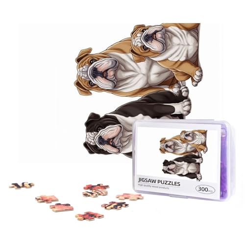 300-teiliges Puzzle für Erwachsene, herausforderndes Puzzle für Spieleabende, Geschenke, personalisiertes Bilderpuzzle, englische Bulldoggen, benutzerdefiniertes Holzpuzzle für Familie, fertige Größe von NONHAI