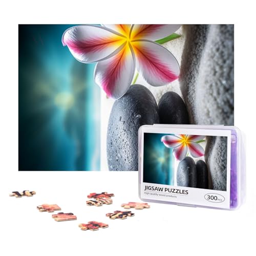 300-teiliges Puzzle für Erwachsene, herausforderndes Puzzle für Spieleabende, Geschenke, personalisiertes Bilderpuzzle, tropische Blume und Zen-Stein, benutzerdefiniertes Holzpuzzle für Familie, von NONHAI