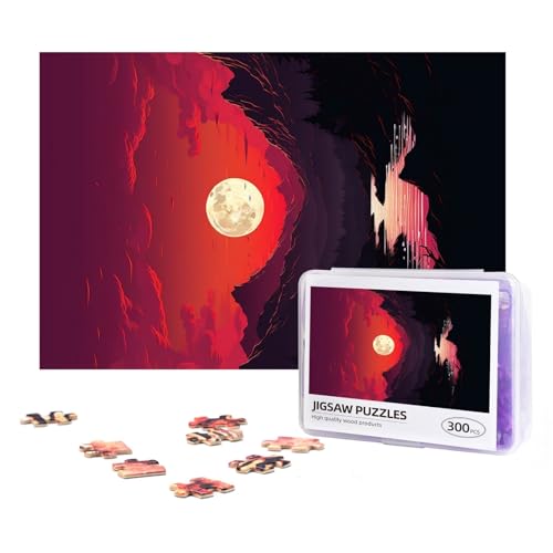 300-teiliges Puzzle für Erwachsene, herausforderndes Puzzle für Spieleabende, Geschenke, personalisiertes Bildpuzzle, roter Sonnenuntergang, benutzerdefiniertes Holzpuzzle für Familie, fertige Größe von NONHAI