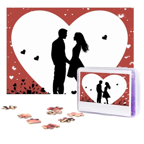 300-teiliges Puzzle für Erwachsene, personalisiertes Bilder-Puzzle, Silhouette und Herzform, individuelles Holzpuzzle für Familie, Geburtstag, Hochzeit, Spielabende, Geschenke, 38,1 x 25,9 cm von NONHAI