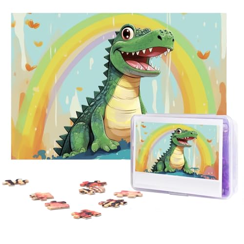 300-teiliges Puzzle für Erwachsene, personalisiertes Bildpuzzle, niedliches Krokodil-Regenbogen, individuelles Holzpuzzle für Familie, Geburtstag, Hochzeit, Spielabende, Geschenke, 38,1 x 25,9 cm von NONHAI