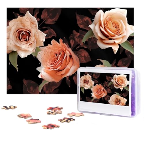 300-teiliges Puzzle für Erwachsene, personalisiertes Bildpuzzle, schwarze Pfirsichrose, individuelles Holzpuzzle für Familie, Geburtstag, Hochzeit, Spielabende, Geschenke, 38,1 x 25,9 cm von NONHAI