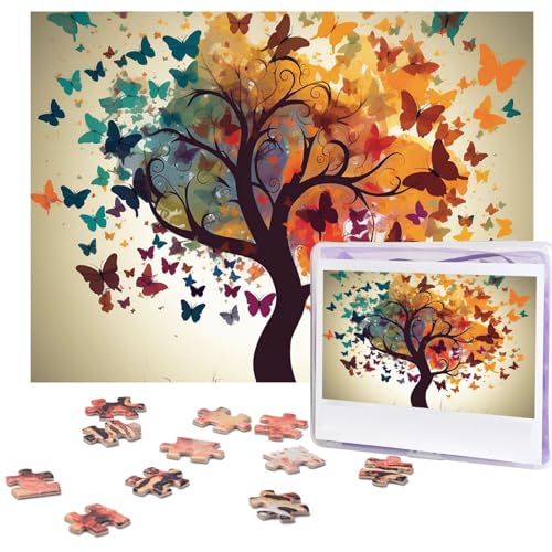 500-teiliges Puzzle für Erwachsene, herausforderndes Puzzle für Spielabende, Geschenke, personalisiertes Bild, Puzzle, Baum mit Schmetterlingen, benutzerdefiniertes Holzpuzzle für Familie, fertige von NONHAI