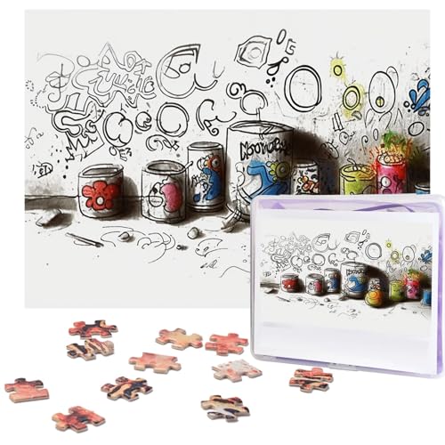 500-teiliges Puzzle für Erwachsene, personalisiertes Bildpuzzle, Graffiti auf verschiedenen Objekten, individuelles Holzpuzzle für Familie, Geburtstag, Hochzeit, Spielabende, Geschenke, 51,8 x 38,1 cm von NONHAI