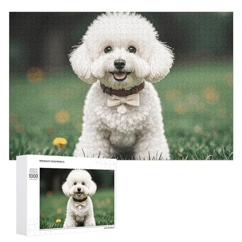 Bichon Frisé-Hund auf dem Gras, Puzzle für Damen und Herren, 1000 Teile, Puzzle für Erwachsene, herausforderndes Puzzle für Familie, Hochzeitsgeschenk von NONHAI