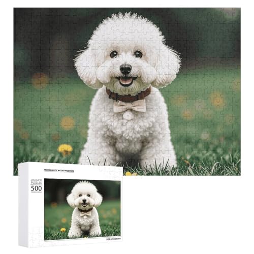 Bichon Frisé-Hund auf dem Gras, Puzzle für Damen und Herren, 500 Teile, Puzzle für Erwachsene, herausforderndes Puzzle für Familie, Hochzeitsgeschenk von NONHAI