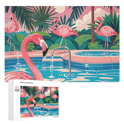 Flamingo- und Schwimmbad-Puzzle für Damen und Herren, 1000 Teile, Puzzle für Erwachsene, herausforderndes Puzzle für Familie, Hochzeitsgeschenk von NONHAI