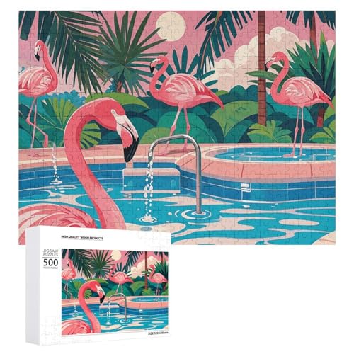 Flamingo- und Schwimmbad-Puzzle für Damen und Herren, 500-teiliges Puzzle für Erwachsene, herausforderndes Puzzle für Familie, Hochzeitsgeschenk von NONHAI