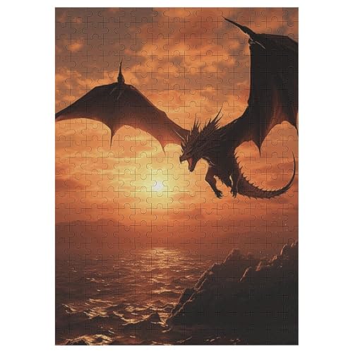 Meer-Sonnenuntergang fliegender Drache Puzzle für Damen und Herren, 300-teiliges Puzzle für Erwachsene, herausforderndes Puzzle für Familie, Hochzeitsgeschenk von NONHAI