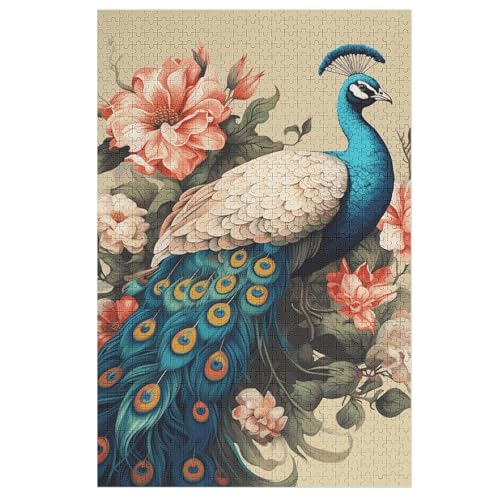 Pfau und Blumen Puzzle für Damen und Herren, 1000 Teile, Puzzle für Erwachsene, herausforderndes Puzzle für Familie, Hochzeitsgeschenk von NONHAI