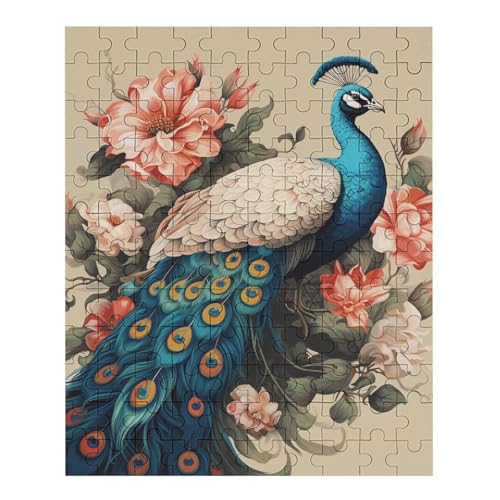 Pfau und Blumen Puzzle für Damen und Herren, 120-teiliges Puzzle für Erwachsene, herausforderndes Puzzle für Familie, Hochzeitsgeschenk von NONHAI