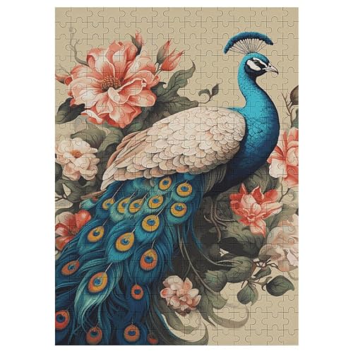 Pfau und Blumen Puzzle für Damen und Herren, 300-teiliges Puzzle für Erwachsene, herausforderndes Puzzle für Familie, Hochzeitsgeschenk von NONHAI