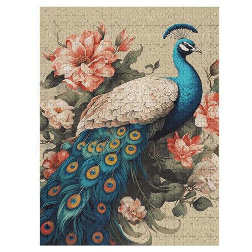 Pfau und Blumen Puzzle für Damen und Herren, 500 Teile, Puzzle für Erwachsene, herausforderndes Puzzle für Familie, Hochzeitsgeschenk von NONHAI