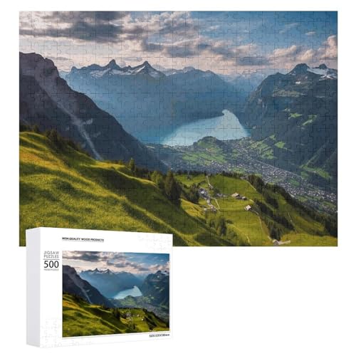 Puzzle für Erwachsene, 500 Teile, personalisiertes Bilder-Puzzle, Schweizer Alpen, individuelles Holzpuzzle für Familie, Geburtstag, Hochzeit, Spielabende, Geschenke, 51,8 x 38,1 cm von NONHAI