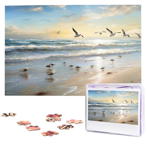 Puzzle mit 1000 Teilen für Erwachsene, herausforderndes Puzzle für Spielabende, Geschenke, personalisiertes Bilderpuzzle, Der Strand mit Meeresvögeln, individuelles Holzpuzzle für die Familie, fertige von NONHAI