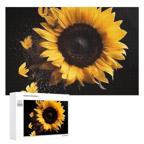 Puzzle mit Sonnenblume auf schwarzem Hintergrund, für Damen und Herren, 1000 Teile, Puzzle für Erwachsene, herausforderndes Puzzle für Familie, Hochzeitsgeschenk von NONHAI