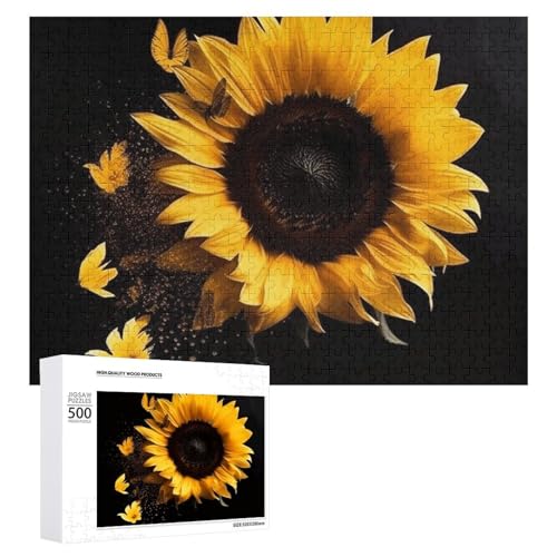 Puzzle mit Sonnenblume auf schwarzem Hintergrund, für Damen und Herren, 500 Teile, Puzzle für Erwachsene, herausforderndes Puzzle für Familie, Hochzeitsgeschenk von NONHAI