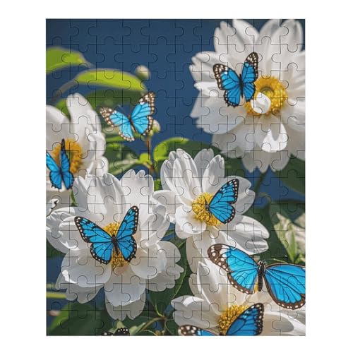 Puzzle mit weißen Blüten, blaue Schmetterlinge, für Damen und Herren, 120-teiliges Puzzle für Erwachsene, herausforderndes Puzzle für Familie, Hochzeitsgeschenk von NONHAI