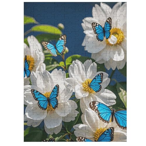 Puzzle mit weißen Blüten, blaue Schmetterlinge, für Damen und Herren, 200-teiliges Puzzle für Erwachsene, herausforderndes Puzzle für Familie, Hochzeitsgeschenk von NONHAI