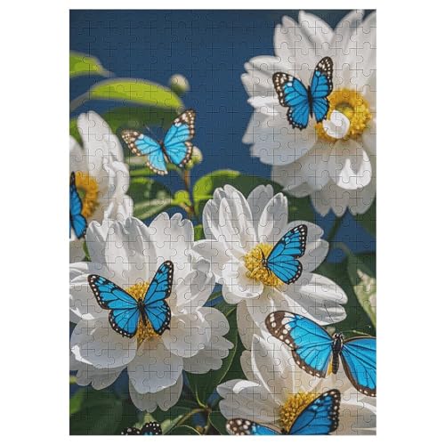 Puzzle mit weißen Blüten, blaue Schmetterlinge, für Damen und Herren, 300-teiliges Puzzle für Erwachsene, herausforderndes Puzzle für Familie, Hochzeitsgeschenk von NONHAI