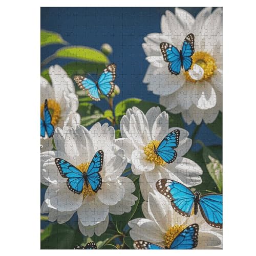 Puzzle mit weißen Blüten, blaue Schmetterlinge, für Damen und Herren, 500-teiliges Puzzle für Erwachsene, herausforderndes Puzzle für Familie, Hochzeitsgeschenk von NONHAI