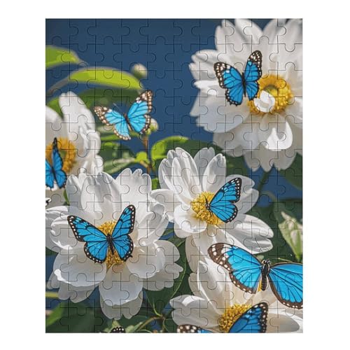 Puzzle mit weißen Blüten, blaue Schmetterlinge, für Damen und Herren, 70-teiliges Puzzle für Erwachsene, herausforderndes Puzzle für Familie, Hochzeitsgeschenk von NONHAI