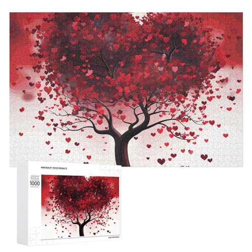 Red Love Heart Tree Puzzle für Damen und Herren, 1000 Teile, Puzzle für Erwachsene, herausforderndes Puzzle für Familie, Hochzeitsgeschenk von NONHAI