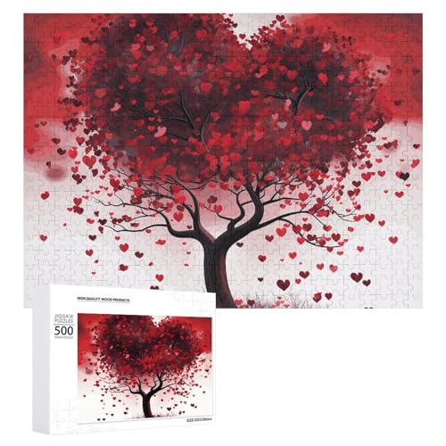 Red Love Heart Tree Puzzle für Damen und Herren, 500 Teile, Puzzle für Erwachsene, herausforderndes Puzzle für Familie, Hochzeitsgeschenk von NONHAI