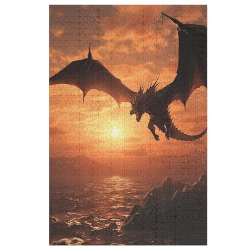 Sea Sunset Flying Dragon Puzzle für Damen und Herren, 1000 Teile, Puzzle für Erwachsene, herausforderndes Puzzle für Familie, Hochzeitsgeschenk von NONHAI