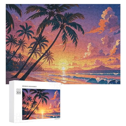 Tropischer Strand, Palme, Sonnenuntergang, Puzzle für Damen und Herren, 300 Teile, Puzzle für Erwachsene, herausforderndes Puzzle für Familie, Hochzeitsgeschenk von NONHAI