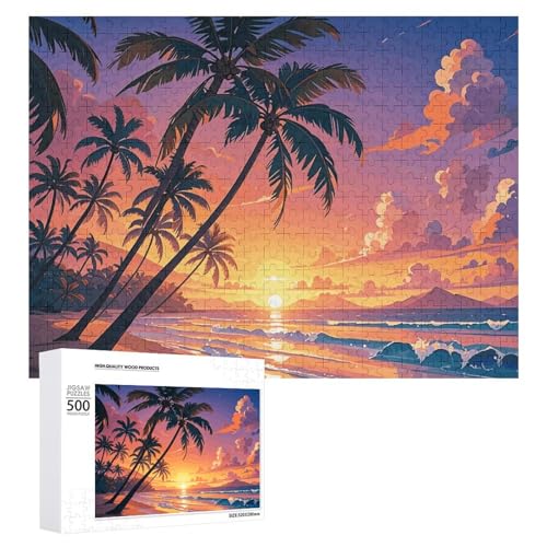 Tropischer Strand, Palme, Sonnenuntergang, Puzzle für Damen und Herren, 500 Teile, Puzzle für Erwachsene, herausforderndes Puzzle für Familie, Hochzeitsgeschenk von NONHAI