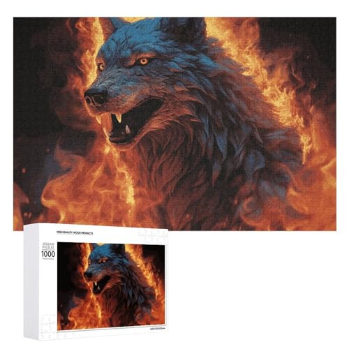 Wolf umgeben von Feuer Puzzle für Damen und Herren, 1000 Teile, Puzzle für Erwachsene, herausforderndes Puzzle für Familie, Hochzeitsgeschenk von NONHAI