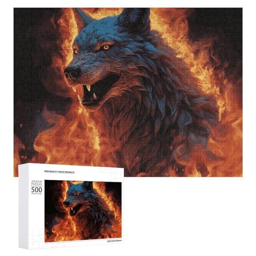 Wolf umgeben von Feuer Puzzle für Damen und Herren, 500-teiliges Puzzle für Erwachsene, herausforderndes Puzzle für Familie, Hochzeitsgeschenk von NONHAI