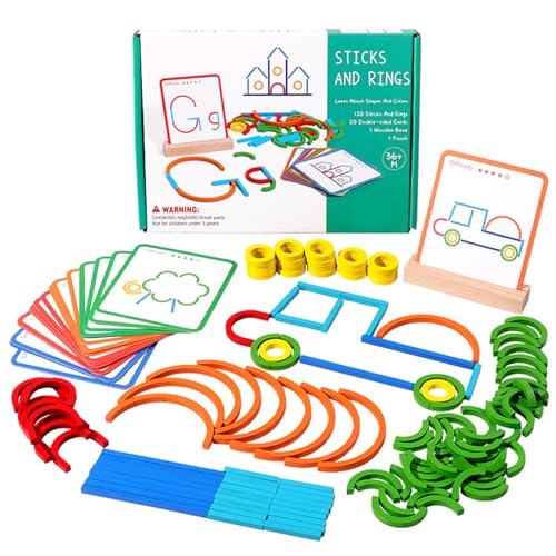 NOOLY Kreative Stöcke und Ringe Puzzle Kleinkinder frühes Lernen Lernspielzeug STEM Spielzeug für Kinder Kreativ Stöcke Bauklotz,Junge & Mädchen YHPT-01 von NOOLY